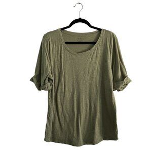 Talbots Women L Sage Green Modal Cotton Slub Lightweight Casual Roll Cuff Tee